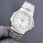 High Quality Replica Patek Philippe Nautilus Watch White Face Stainless Steel Band Silver Bezel 40mm